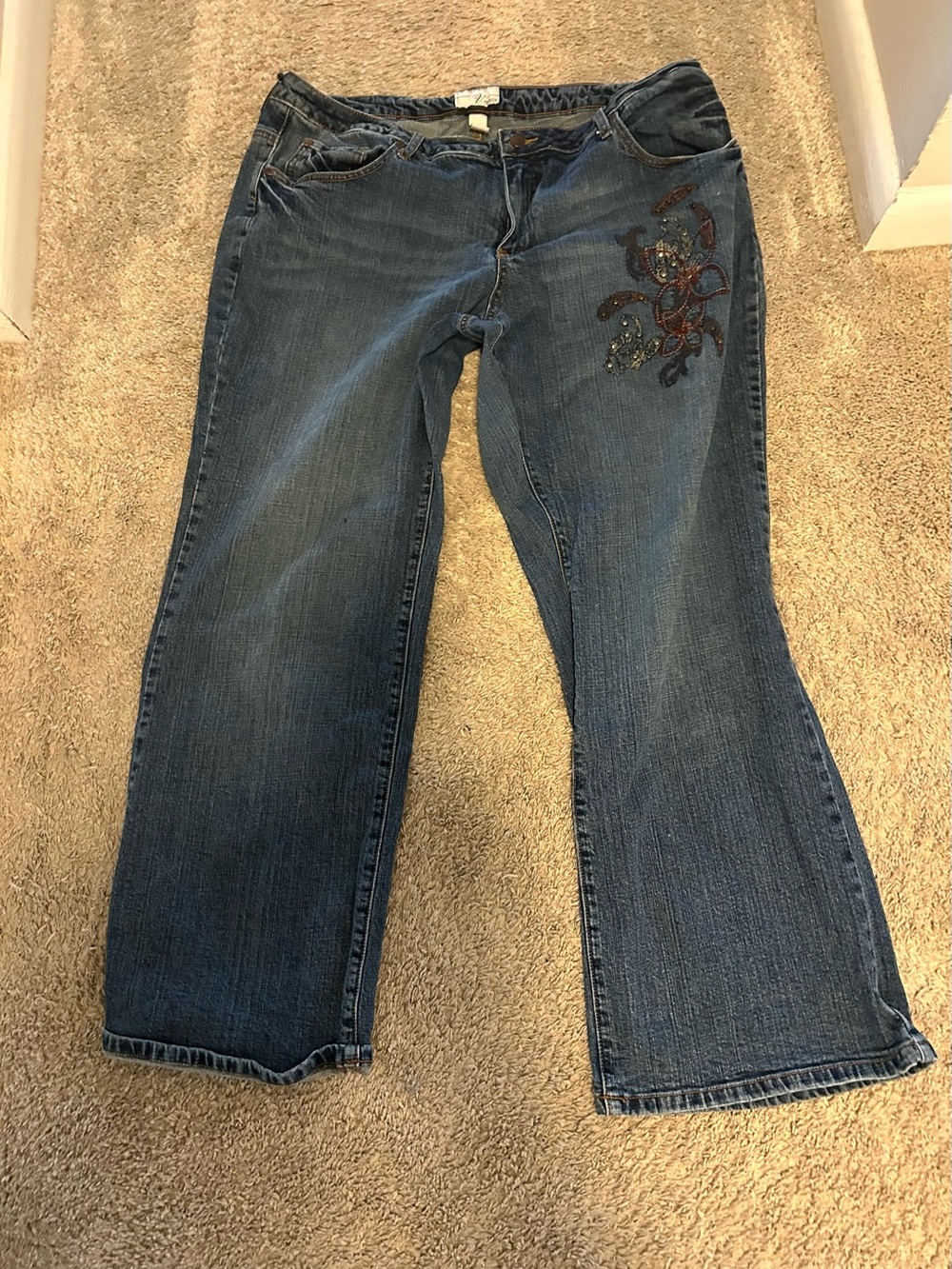 Venezia Women’s Embroidered & rime stones Mid-Rise Blue Jeans size 20 pre owned